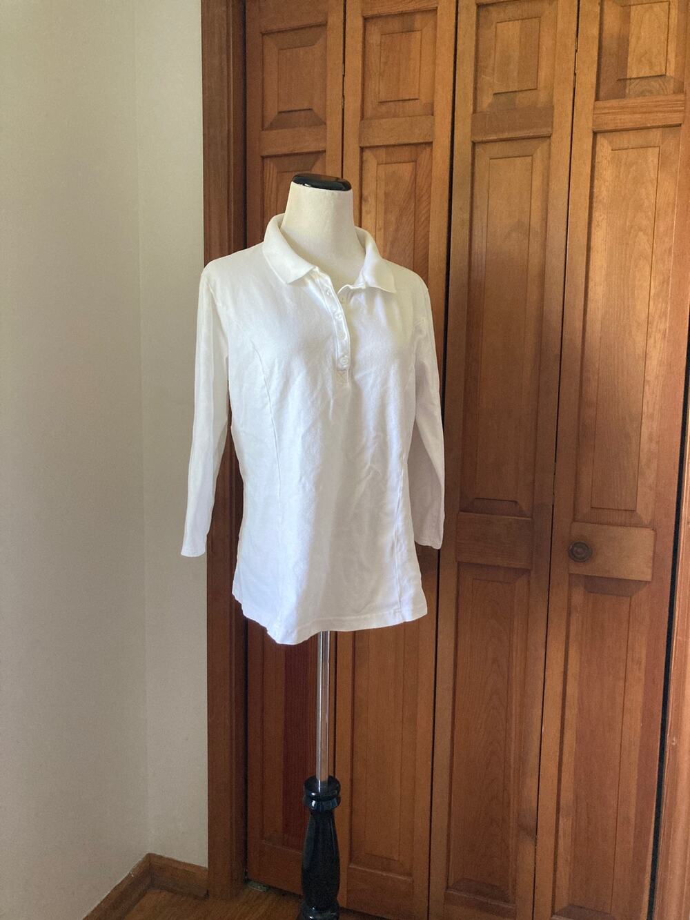 Lee White 3/4 Sleeve Slimming Polo Shirt, Size XL